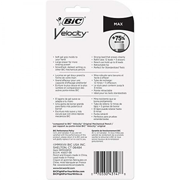 BIC Velocity Max Mechanical Pencil, Thick Point 0.9mm, 2-Count