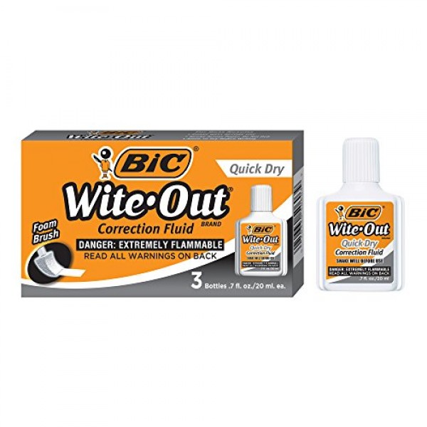 BIC Wite-Out Quick Dry Correction Fluid - 3 Pack BICWOFQD324