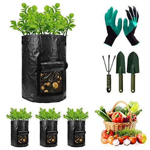 BIEZIAYA 4 Packs 7 Gallon Potato Grow Bags,Heavy Duty Thickened Ve...