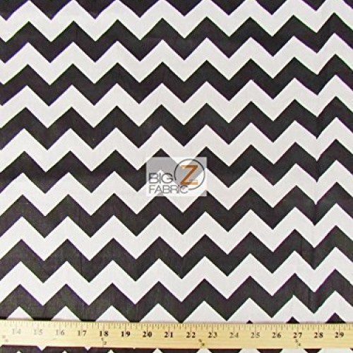 Big Z Fabric ZIG ZAG POLY COTTON PRINT FABRIC - White/Black- CHEVR...