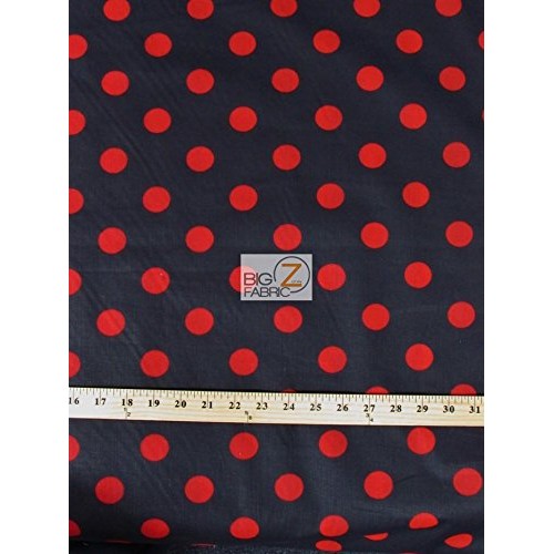 Black/RED Big Polka DOTS Print Poly Cotton Fabric 58/59 Width So...