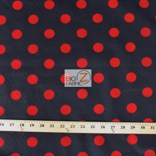 Black/RED Big Polka DOTS Print Poly Cotton Fabric 58/59 Width So...