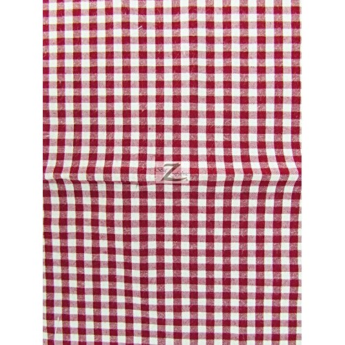 Mini Checkered Gingham Poly Cotton Printed Fabric - Burdy - 58...