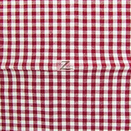 Mini Checkered Gingham Poly Cotton Printed Fabric - Burdy - 58...