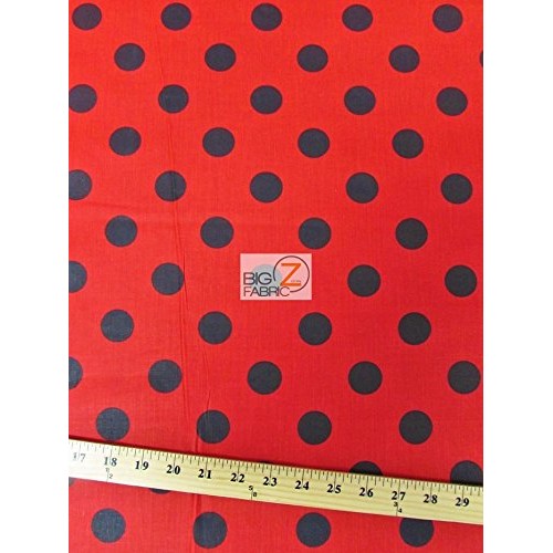 RED/Black Big Polka DOTS Print Poly Cotton Fabric 58/59 Width So...