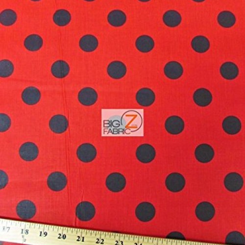 RED/Black Big Polka DOTS Print Poly Cotton Fabric 58/59 Width So...