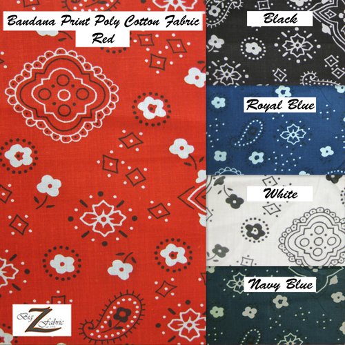 RED Paisley Bandana Print Poly Cotton Fabric 58/59 Width Sold by...