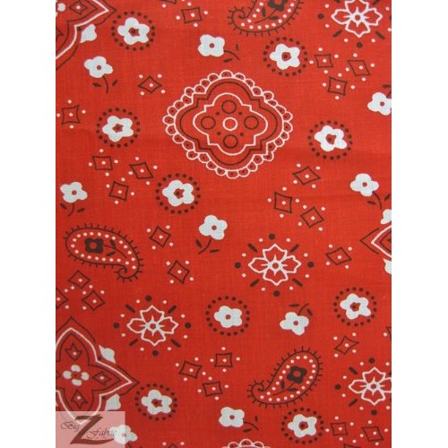 RED Paisley Bandana Print Poly Cotton Fabric 58/59 Width Sold by...