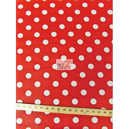 Red/white big polka dots print poly cotton fabric 58/59 width so...