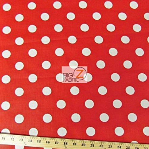 Red/white big polka dots print poly cotton fabric 58/59 width so...
