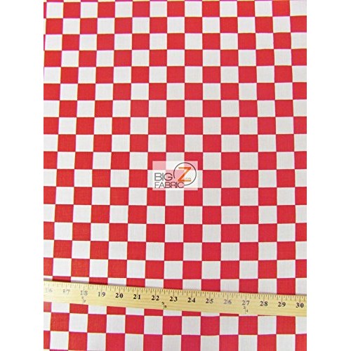 Red white square checkered print poly cotton fabric 58/59 width ...