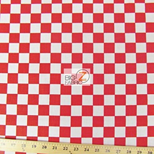 Red white square checkered print poly cotton fabric 58/59 width ...