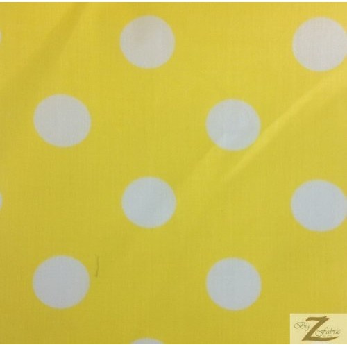 Yellow/white big polka dots print poly cotton fabric 58/59 width...