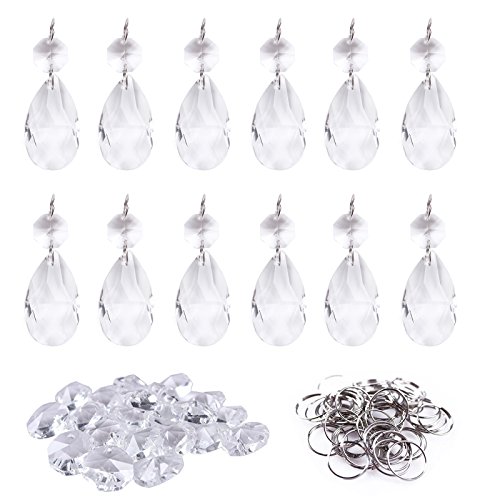 BIHRTC 12Pcs38mm Clear Crystal Teardrop Chandelier Prisms Parts Ha...