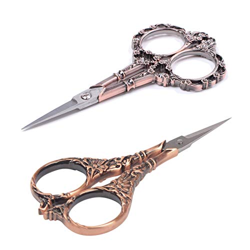 BIHRTC 2 Pairs Sewing Scissors Vintage European Style Flower Patte...