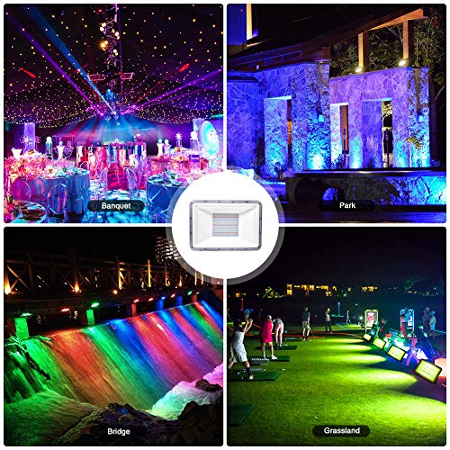 Bikuer 2 Pack 100W RGB LED Flood Lights with Remote Control, IP67 ...