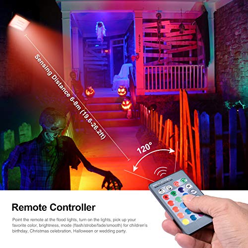 Bikuer 2 Pack 100W RGB LED Flood Lights with Remote Control, IP67 ...