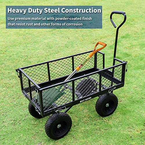 BILT HARD 880 lbs 10 Flat Free Tires Steel Garden Cart with 180° ...