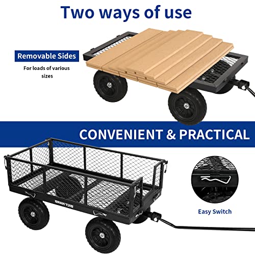 BILT HARD 880 lbs 10 Flat Free Tires Steel Garden Cart with 180° ...