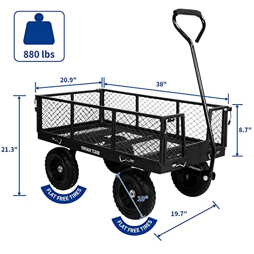 BILT HARD 880 lbs 10 Flat Free Tires Steel Garden Cart with 180° ...