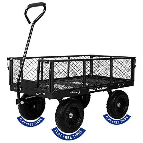 BILT HARD 880 lbs 10 Flat Free Tires Steel Garden Cart with 180° ...