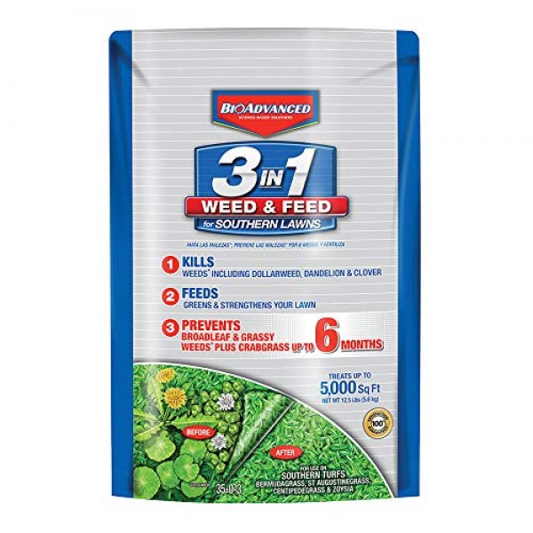 BioAdvanced 704840B 3 in 1 Weed and Feed for Southern 5M Lawn Fert...