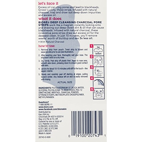 Biore Deep Cleansing Charcoal Pore Strips for Nose, 6 Count