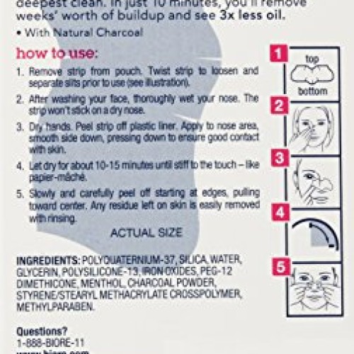 Biore Deep Cleansing Charcoal Pore Strips for Nose, 6 Count
