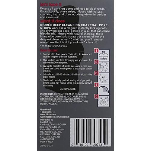 Biore Deep Cleansing Charcoal Pore Strips for Nose, 6 Count