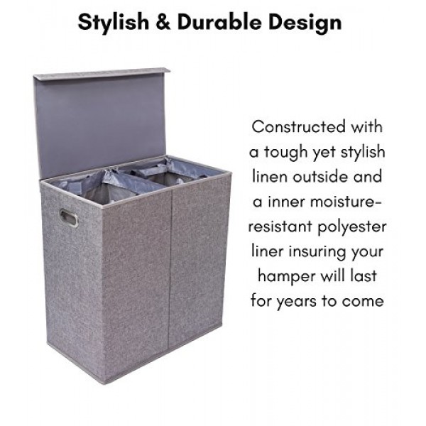 BirdRock Home Double Laundry Hamper with Lid and Removable Liners ...