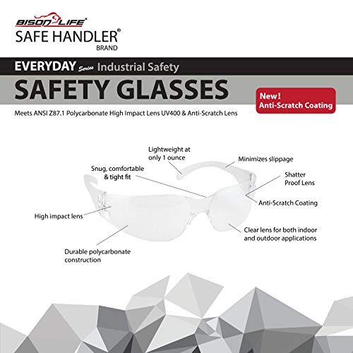 BISON LIFE Safety Glasses, One Size, Clear Protective Polycarbonat...