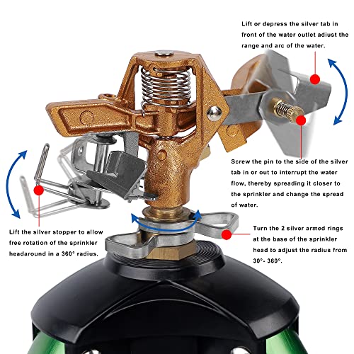 Biswing Impact Sprinkler Head on Tripod Base, Heavy Duty Lawn Spri...