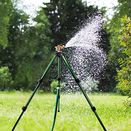 Biswing Impact Sprinkler Head on Tripod Base, Heavy Duty Lawn Spri...