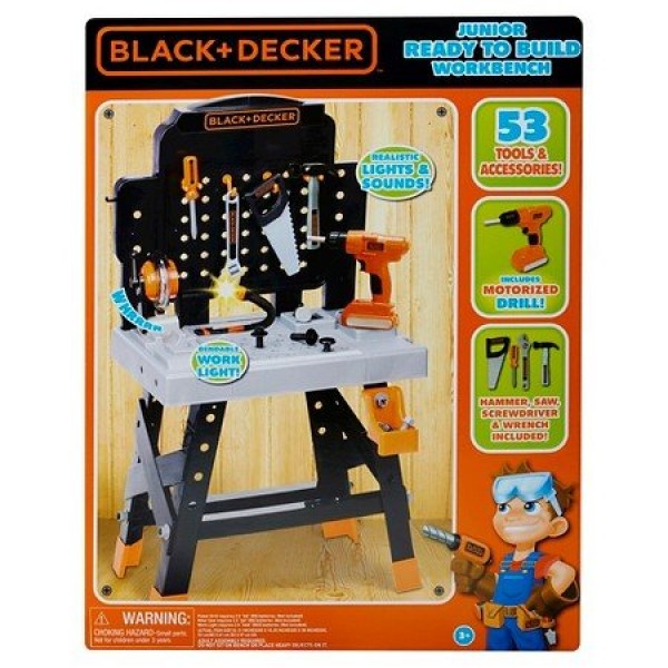 Decker Junior Ready to Build Workbench ~ Kids Play 53 Tools Sounds Light Black 