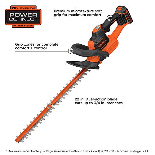 BLACK+DECKER 20V MAX Cordless Hedge Trimmer with Power Command Pow...