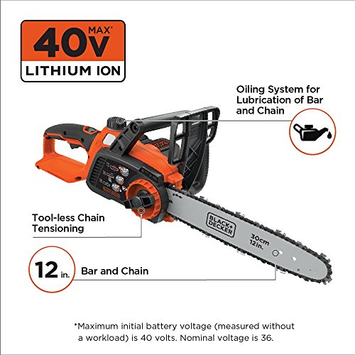 BLACK+DECKER 40V Max Cordless Chainsaw, 12-Inch LCS1240