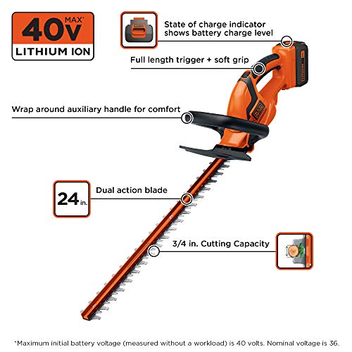 BLACK+DECKER 40V MAX Cordless Hedge Trimmer, 24-Inch LHT2436