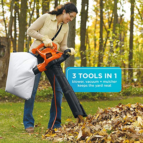 BLACK+DECKER Leaf Blower & Leaf Vacuum, 3-in-1, 12-Amp, 250-MPH, 4...