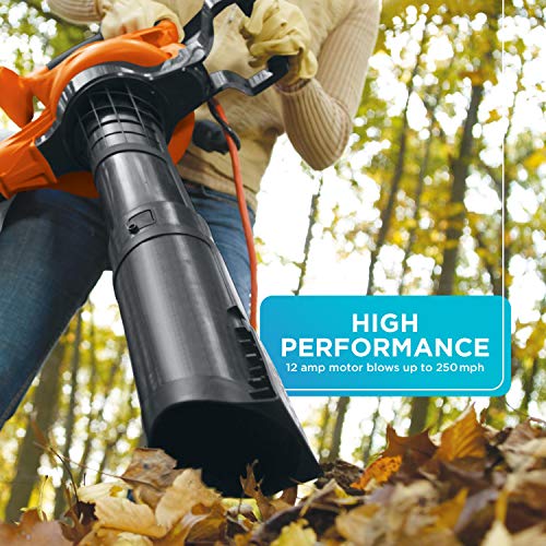 BLACK+DECKER Leaf Blower & Leaf Vacuum, 3-in-1, 12-Amp, 250-MPH, 4...