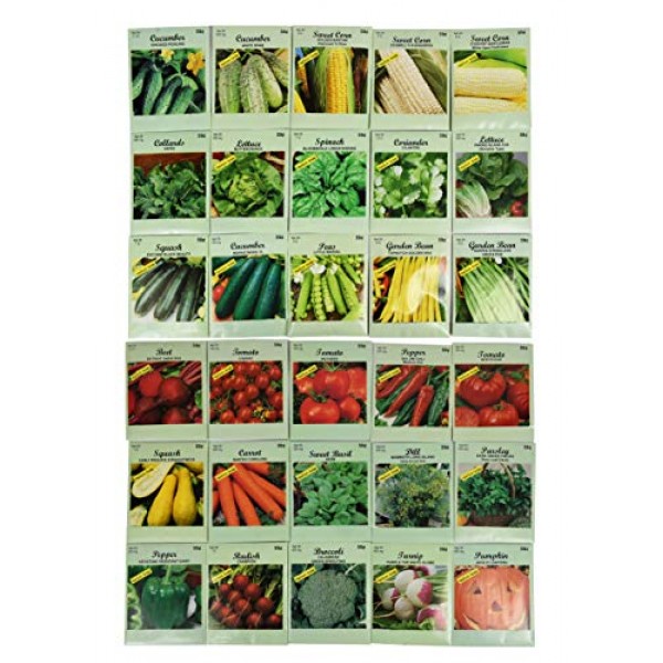 Set of 30 Pack Vegetable Seeds! 30 Varieties! Create a Deluxe Gard...