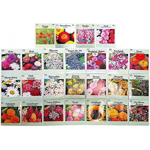 Set of 50 Flower Seed Packets! Flower Seeds in Bulk, 15 or More Va...