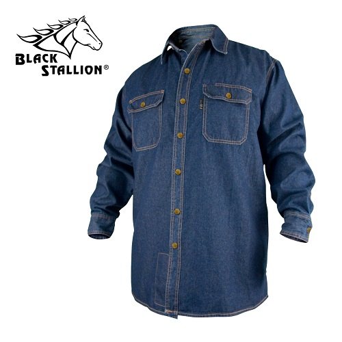 Black Stallion FS8-DNM 8 oz. FR Cotton/Denim Long Sleeve Work Shir...