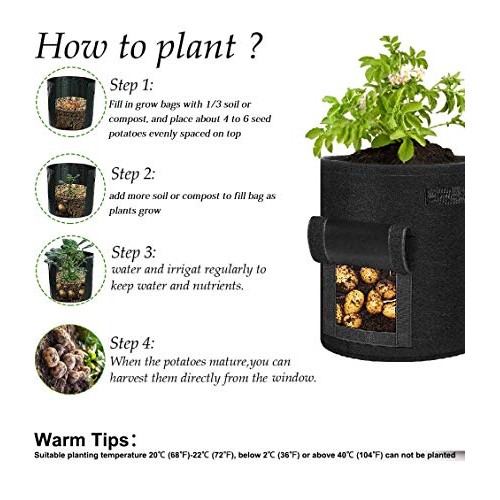Potato Grow Bags 3 Pack 7 Gallon,Fabric Planting Pots Heavy Duty T...