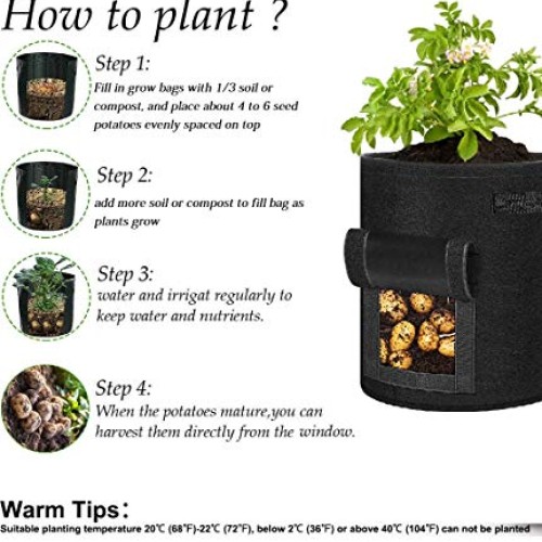 Potato Grow Bags 3 Pack 7 Gallon,Fabric Planting Pots Heavy Duty T...