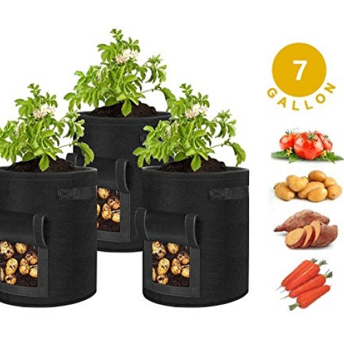 Potato Grow Bags 3 Pack 7 Gallon,Fabric Planting Pots Heavy Duty T...