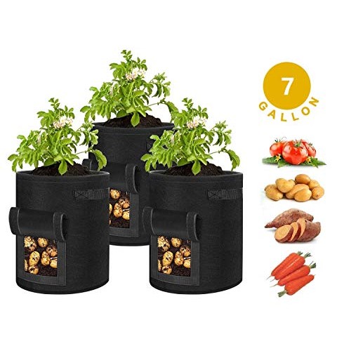 Potato Grow Bags 3 Pack 7 Gallon,Fabric Planting Pots Heavy Duty T...