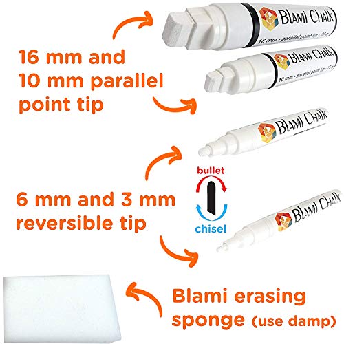 Blami Arts White Chalk Markers 4 Pack - Reversible Fine and Jumbo ...