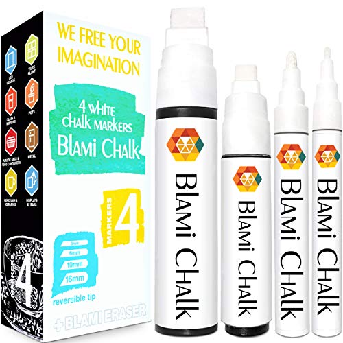 Blami Arts White Chalk Markers 4 Pack - Reversible Fine and Jumbo ...