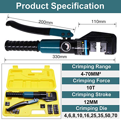 BLIKA 10 Ton Hydraulic Wire Battery Cable Lug Terminal Crimper Cri...