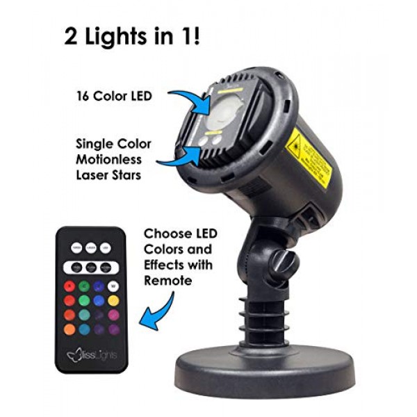 BlissLights 16 Color LED + Red Laser Projector - Indoor/Outdoor De...
